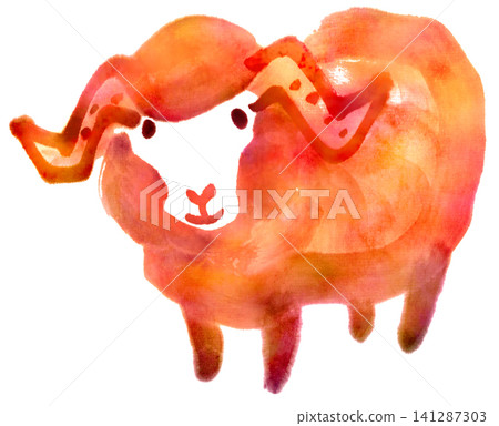 Ink painting of a red ram Ink painting of a red ram 141287303
