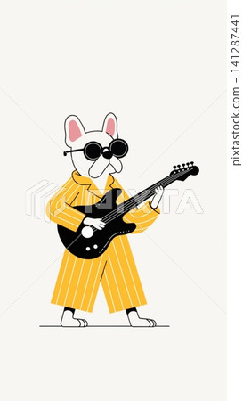 Cute French Bulldog musician poster Background  141287441