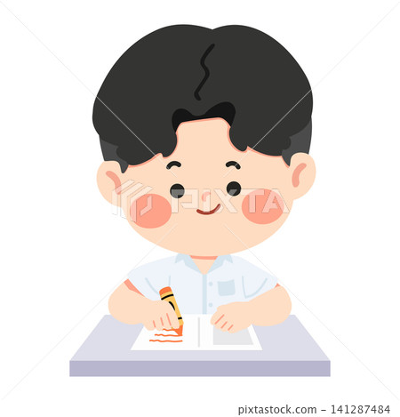 Young Boy Drawing with Crayon Young Boy Drawing with Crayon 141287484