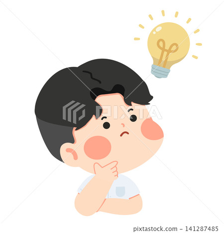 Young Boy Thinking with Lightbulb Idea Young Boy Thinking with Lightbulb Idea 141287485