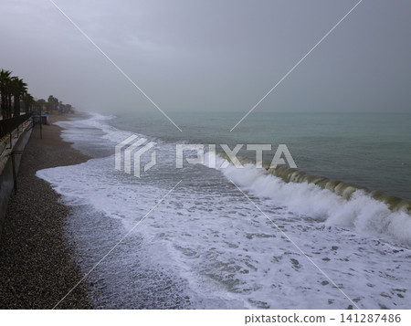 Cold season coastal scenery with sea horizon Cold season coastal scenery with sea horizon 141287486
