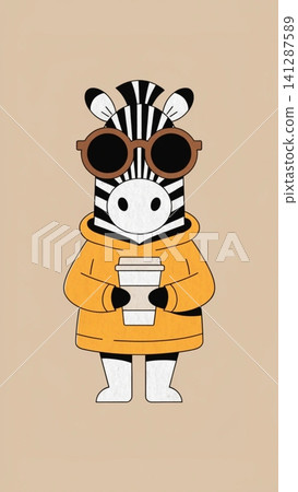 A fashionable anthropomorphic zebra wearing an oversized cinnamon-brown hoodie A fashionable anthropomorphic zebra wearing an oversized cinnamon-brown hoodie 141287589
