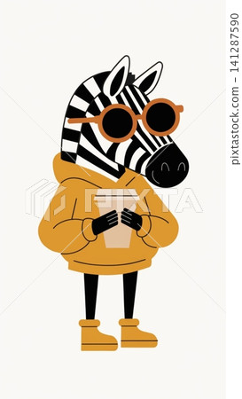 A fashionable anthropomorphic zebra wearing an oversized cinnamon-brown hoodie A fashionable anthropomorphic zebra wearing an oversized cinnamon-brown hoodie 141287590