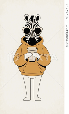 A fashionable anthropomorphic zebra wearing an oversized cinnamon-brown hoodie A fashionable anthropomorphic zebra wearing an oversized cinnamon-brown hoodie 141287592