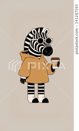 A fashionable anthropomorphic zebra wearing an oversized cinnamon-brown hoodie A fashionable anthropomorphic zebra wearing an oversized cinnamon-brown hoodie 141287593