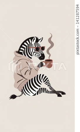 A fashionable anthropomorphic zebra wearing an oversized cinnamon-brown hoodie A fashionable anthropomorphic zebra wearing an oversized cinnamon-brown hoodie 141287594