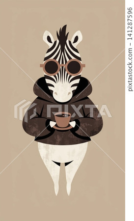 A fashionable anthropomorphic zebra wearing an oversized cinnamon-brown hoodie A fashionable anthropomorphic zebra wearing an oversized cinnamon-brown hoodie 141287596