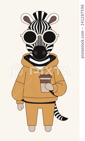 A fashionable anthropomorphic zebra wearing an oversized cinnamon-brown hoodie A fashionable anthropomorphic zebra wearing an oversized cinnamon-brown hoodie 141287598