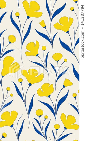Seamless floral pattern featuring large blooming yellow anemone flowers Seamless floral pattern featuring large blooming yellow anemone flowers 141287794