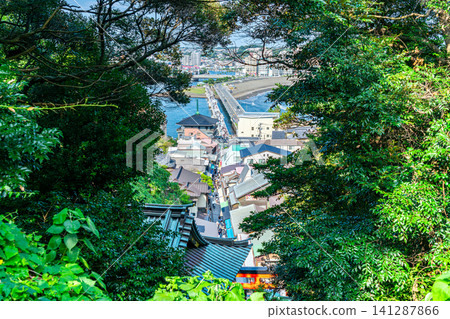 [Kanagawa Prefecture] The townscape of Enoshima visible through the trees 141287866