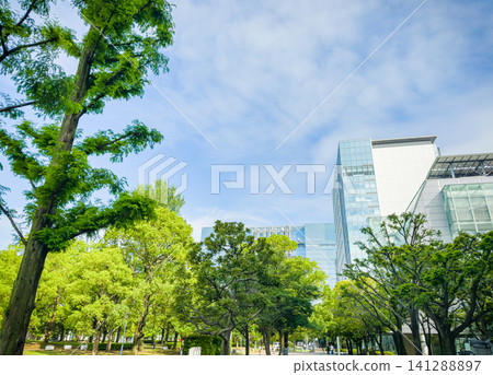 城市公園與摩天大樓：陽光明媚的日子裡，景色宜人。 141288897