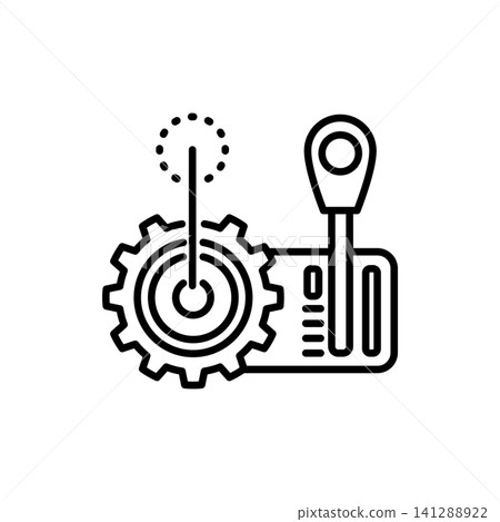Line icon representing a manual gear shifter alongside a gear pattern diagram, symbolizing gear selection, transmission control, and driving. Line icon representing a manual gear shifter alongside a gear pattern diagram, symbolizing gear selection, transmission control, and driving. 141288922