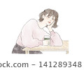 A young woman relaxing at a cafe, drinking coffee and taking a break. A young woman relaxing at a cafe, drinking coffee and taking a break. 141289348