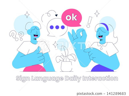 Sign Language Daily Interaction Illustration Featuring Deaf Communication, Hand Gestures, Accessibility Support, and Everyday Social Connection Sign Language Daily Interaction Illustration Featuring Deaf Communication, Hand Gestures, Accessibility Support, and Everyday Social Connection 141289683