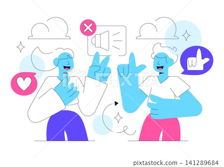 Sign Language Daily Interaction Illustration Featuring Deaf Communication, Hand Gestures, Accessibility Support, and Everyday Social Connection 141289684