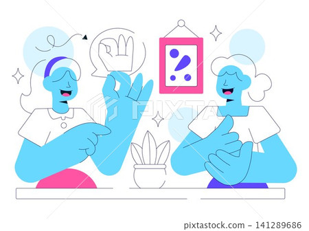 Sign Language Daily Interaction Illustration Featuring Deaf Communication, Hand Gestures, Accessibility Support, and Everyday Social Connection Sign Language Daily Interaction Illustration Featuring Deaf Communication, Hand Gestures, Accessibility Support, and Everyday Social Connection 141289686