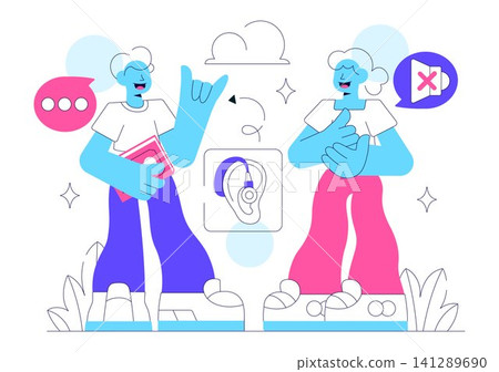 Sign Language Daily Interaction Illustration Featuring Deaf Communication, Hand Gestures, Accessibility Support, and Everyday Social Connection Sign Language Daily Interaction Illustration Featuring Deaf Communication, Hand Gestures, Accessibility Support, and Everyday Social Connection 141289690