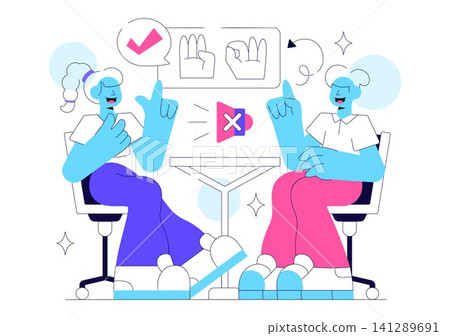 Sign Language Daily Interaction Illustration Featuring Deaf Communication, Hand Gestures, Accessibility Support, and Everyday Social Connection Sign Language Daily Interaction Illustration Featuring Deaf Communication, Hand Gestures, Accessibility Support, and Everyday Social Connection 141289691