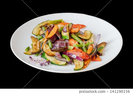 Grilled mixed vegetables plate offering healthy delicious vegan food 141290156