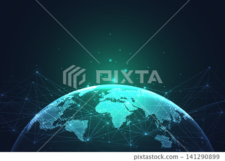 Abstract global communication technology background. Futuristic digital world map with internet data network connections. Abstract global communication technology background. Futuristic digital world map with internet data network connections. 141290899