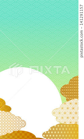 Qinghai wave pattern, light green and golden Japanese pattern background illustration Qinghai wave pattern, light green and golden Japanese pattern background illustration 141291157