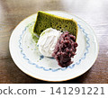 Matcha chiffon cake with plenty of red bean paste and cream (Japan) 141291221