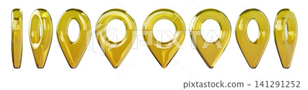 Glossy yellow 3D map location pin icons in different views. Transparent glass or plastic navigation markers isolated on background for GPS, map, travel and UI design. 3d render. Glossy yellow 3D map location pin icons in different views. Transparent glass or plastic navigation markers isolated on background for GPS, map, travel and UI design. 3d render. 141291252