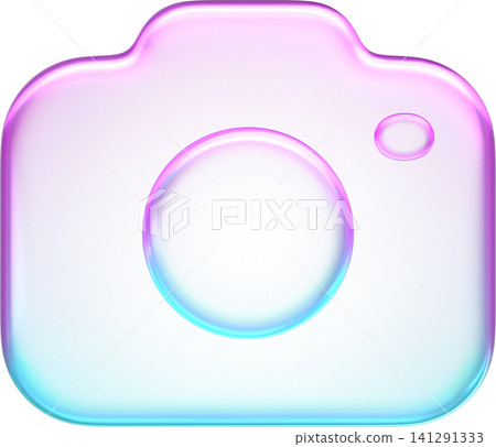 Pastel holographic camera icon with smooth pink and cyan neon soft gradient. Translucent fluid glossy design element suited for digital photography app interface button Pastel holographic camera icon with smooth pink and cyan neon soft gradient. Translucent fluid glossy design element suited for digital photography app interface button 141291333