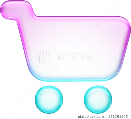 Pastel holographic shopping cart icon with smooth pink and cyan neon soft gradient. Translucent fluid glossy design element suited for online store market checkout button Pastel holographic shopping cart icon with smooth pink and cyan neon soft gradient. Translucent fluid glossy design element suited for online store market checkout button 141291335