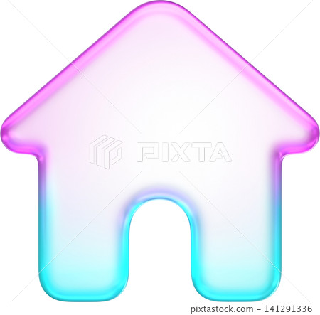 Pastel holographic house icon with smooth pink and cyan neon soft gradient. Translucent fluid glossy design element suited for real estate or homepage navigation button Pastel holographic house icon with smooth pink and cyan neon soft gradient. Translucent fluid glossy design element suited for real estate or homepage navigation button 141291336