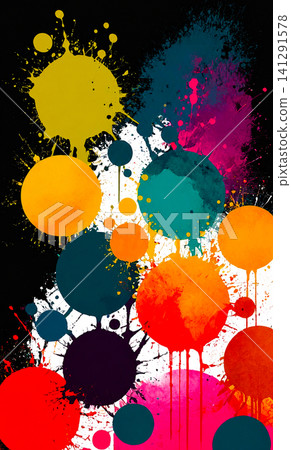 Colorful Paint Splatter Abstract Background with Ink Blots 141291578
