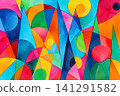 Abstract Colorful Geometric Watercolor Background with Vibrant Shapes 141291582