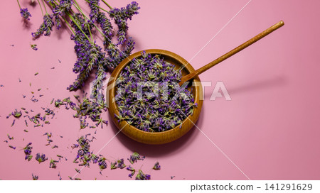 Lavender Buds in Wooden Bowl 141291629