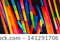 Bright pattern from straight and broken multicolored stripes on a black background 141291706