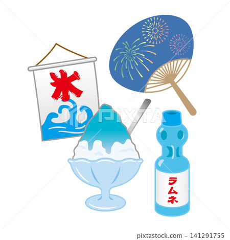 Shaved ice, Ramune, and fan illustration Shaved ice, Ramune, and fan illustration 141291755