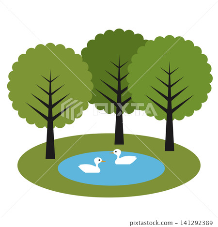 Forest lake and waterfowl natural landscape (flat illustration) Forest lake and waterfowl natural landscape (flat illustration) 141292389
