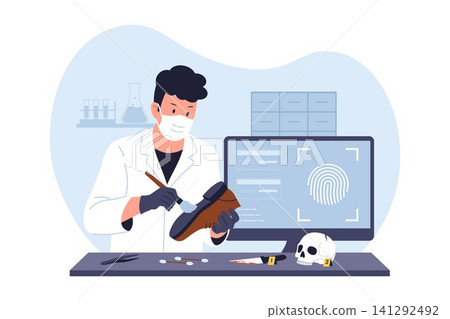 Criminologist Checking Fingerprint on Evidence Shoe Criminologist Checking Fingerprint on Evidence Shoe 141292492