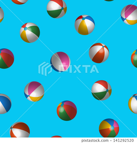 Realistic 3d beach ball seamless pattern on blue background. Vector illustration. Perfect for kids cloth, textile and fashion print. Realistic 3d beach ball seamless pattern on blue background. Vector illustration. Perfect for kids cloth, textile and fashion print. 141292520