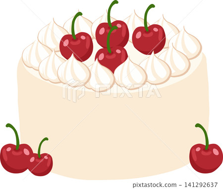 Cherry Cake with Whipped Cream and Fresh Red Cherries Illustratio Cherry Cake with Whipped Cream and Fresh Red Cherries Illustratio 141292637