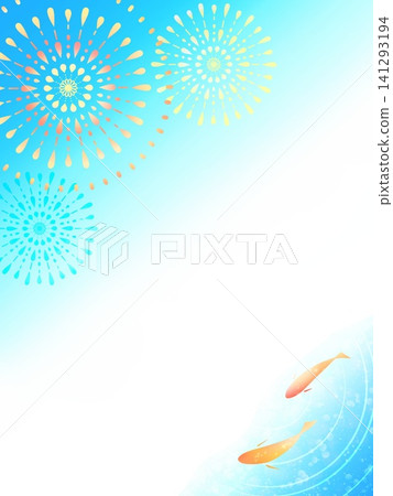 Background illustration/frame featuring beautiful fireworks and red goldfish. Background illustration/frame featuring beautiful fireworks and red goldfish. 141293194