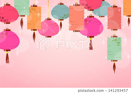 Colorful, Asian-style lanterns and a sparkling background 141293457