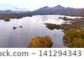Mount Bandai, a symbol of Ura-Bandai, and the vibrant autumn foliage of Lake Akimoto Mount Bandai, a symbol of Ura-Bandai, and the vibrant autumn foliage of Lake Akimoto 141294343