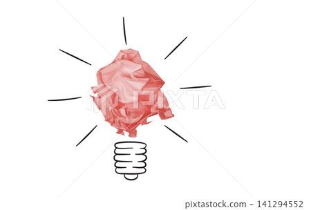 Minimalist lightbulb metaphor with Red paper ball for creative design Minimalist lightbulb metaphor with Red paper ball for creative design 141294552
