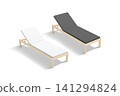 Blank black and white hotel lounger mockup png, transparent background, 3d rendering. Empty lounge with mattress spa or pool mock up cut out. Clear resort deckchair for sunbathing vacation template. 141294824