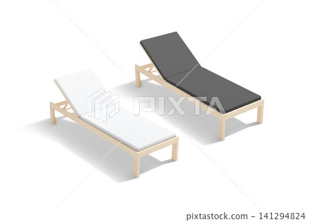 Blank black and white hotel lounger mockup png, transparent background, 3d rendering. Empty lounge with mattress spa or pool mock up cut out. Clear resort deckchair for sunbathing vacation template. 141294824