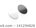 Blank black and white oval fridge magnet mockup png transparent background 3d rendering. Empty elliptic magnetized icon mock up cut out. Clear sticky travel souvenir for refrigerator surface template. 141294826