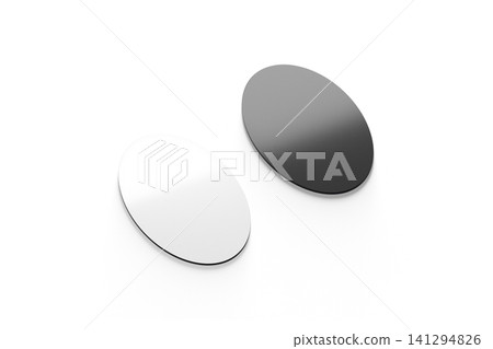Blank black and white oval fridge magnet mockup png transparent background 3d rendering. Empty elliptic magnetized icon mock up cut out. Clear sticky travel souvenir for refrigerator surface template. 141294826