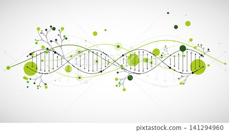 Abstract green DNA helix with digital data dots and clean background. Vector illustration Abstract green DNA helix with digital data dots and clean background. Vector illustration 141294960