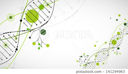 Abstract green DNA helix with digital data dots and clean background. Vector illustration Abstract green DNA helix with digital data dots and clean background. Vector illustration 141294963