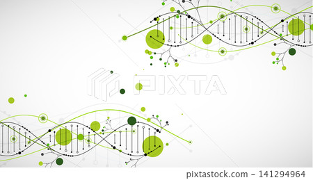 Abstract green DNA helix with digital data dots and clean background. Vector illustration Abstract green DNA helix with digital data dots and clean background. Vector illustration 141294964